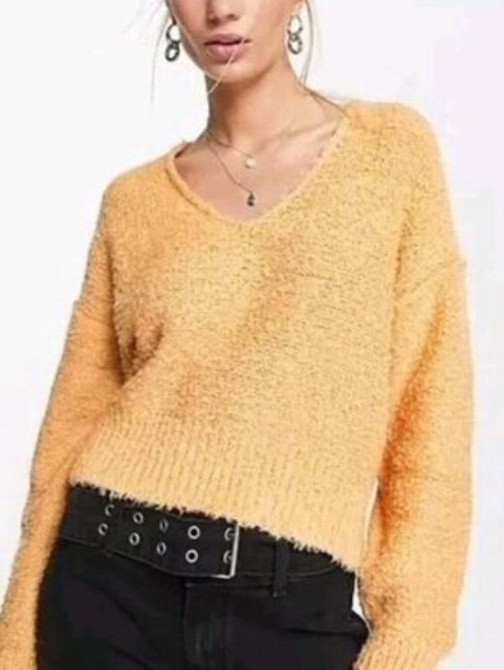 We The Free Theo V-Neck Crop Fuzzy Crop Sweater Size Small Boho